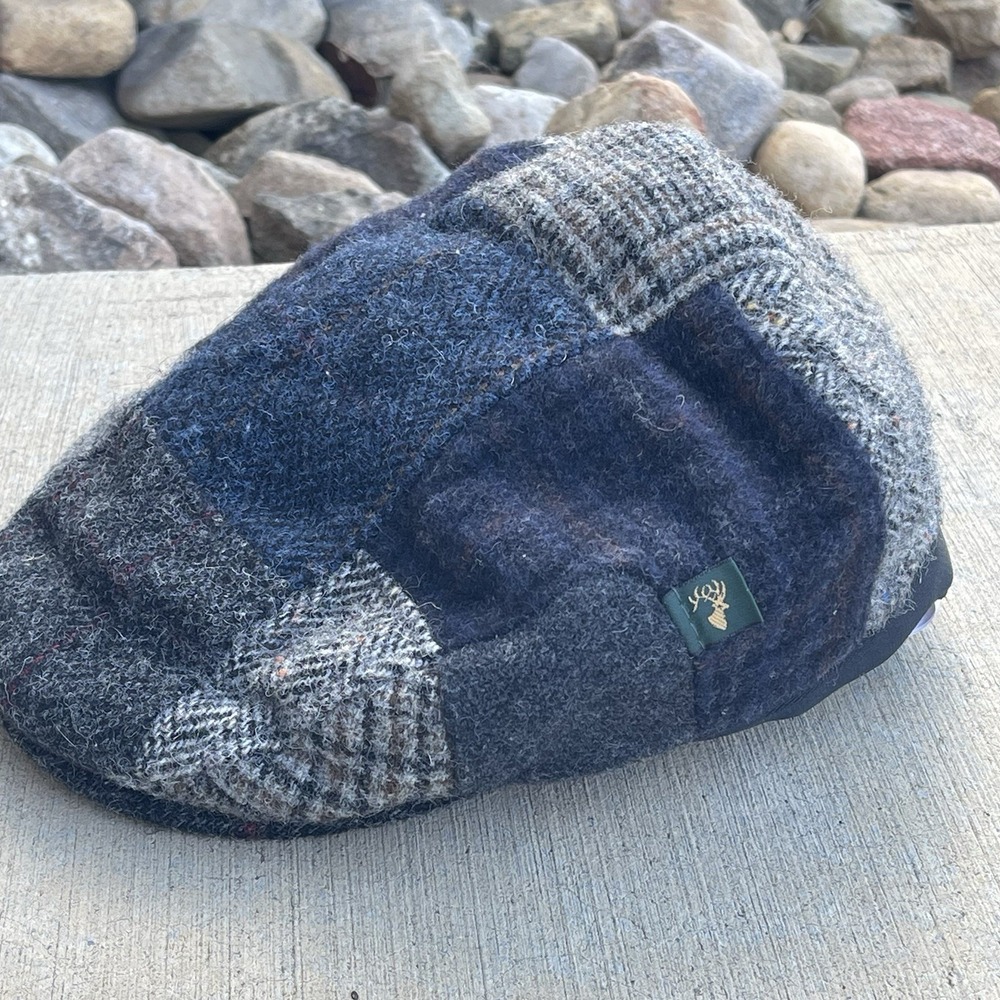 Mucros Weavers Workshop Men's Lined Flat Cap Large Blue Gray Herringbone